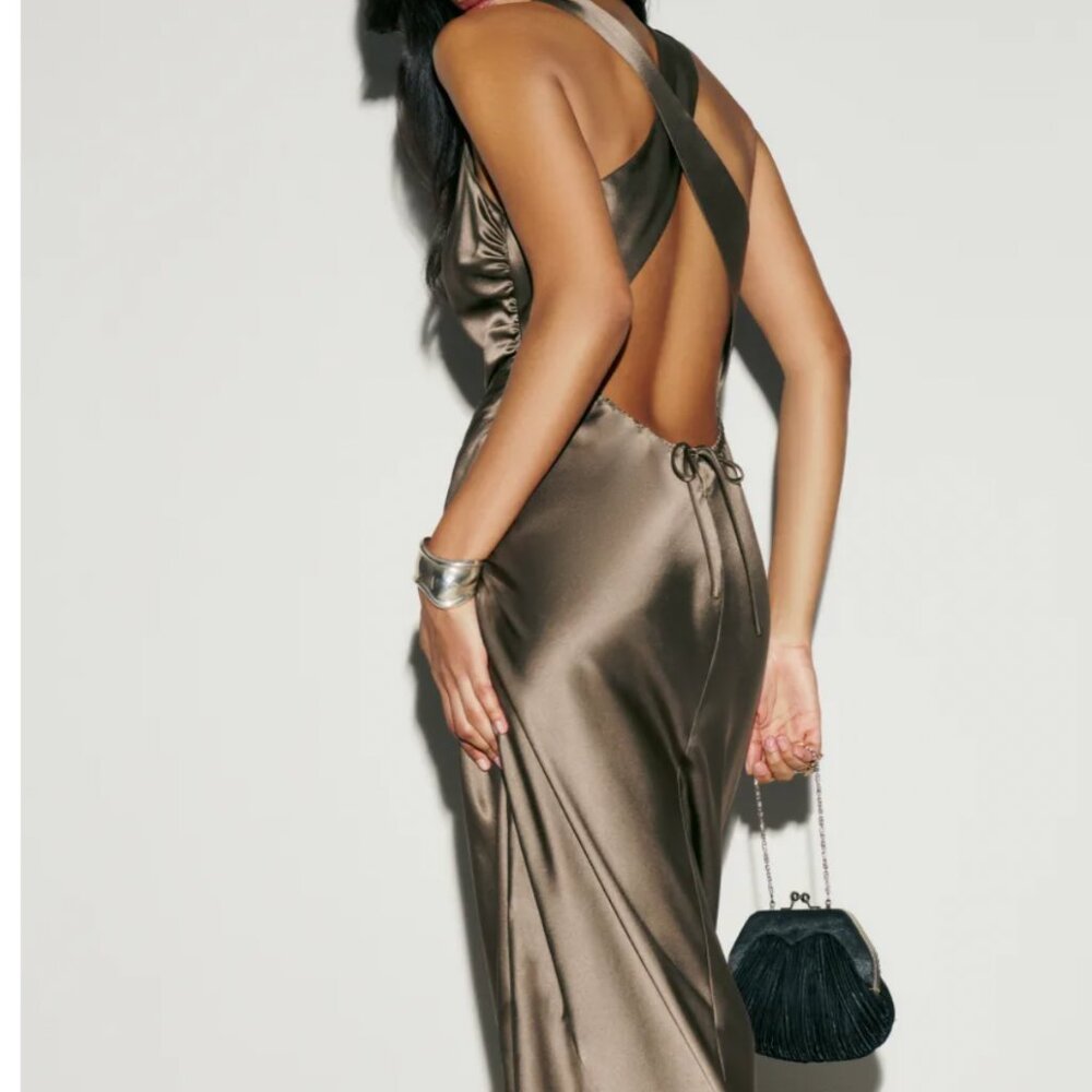 Reformation Anaiis Silk Maxi Dress Sz6 Morel Gray - Picture 3 of 9